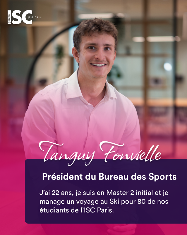 Tanguy Fonvielle, président du Bureau des Sports de l’ISC Paris, organise le Ski Trip annuel réunissant 80 étudiants.